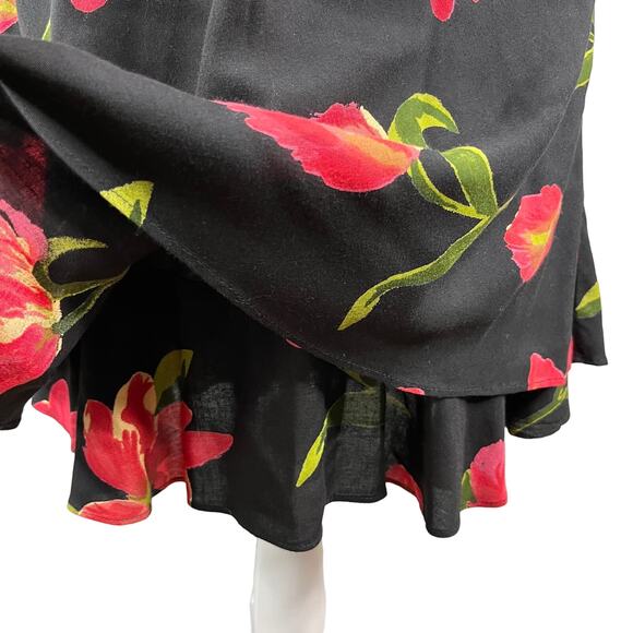 Vintage Hampton Dress Co Dress 8 Midi Black Red Tulips - Picture 7 of 12